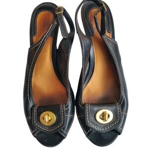 Y2k Coach Slingback Heels Pumps Turn Lock Leather Dori  - Size 7.5